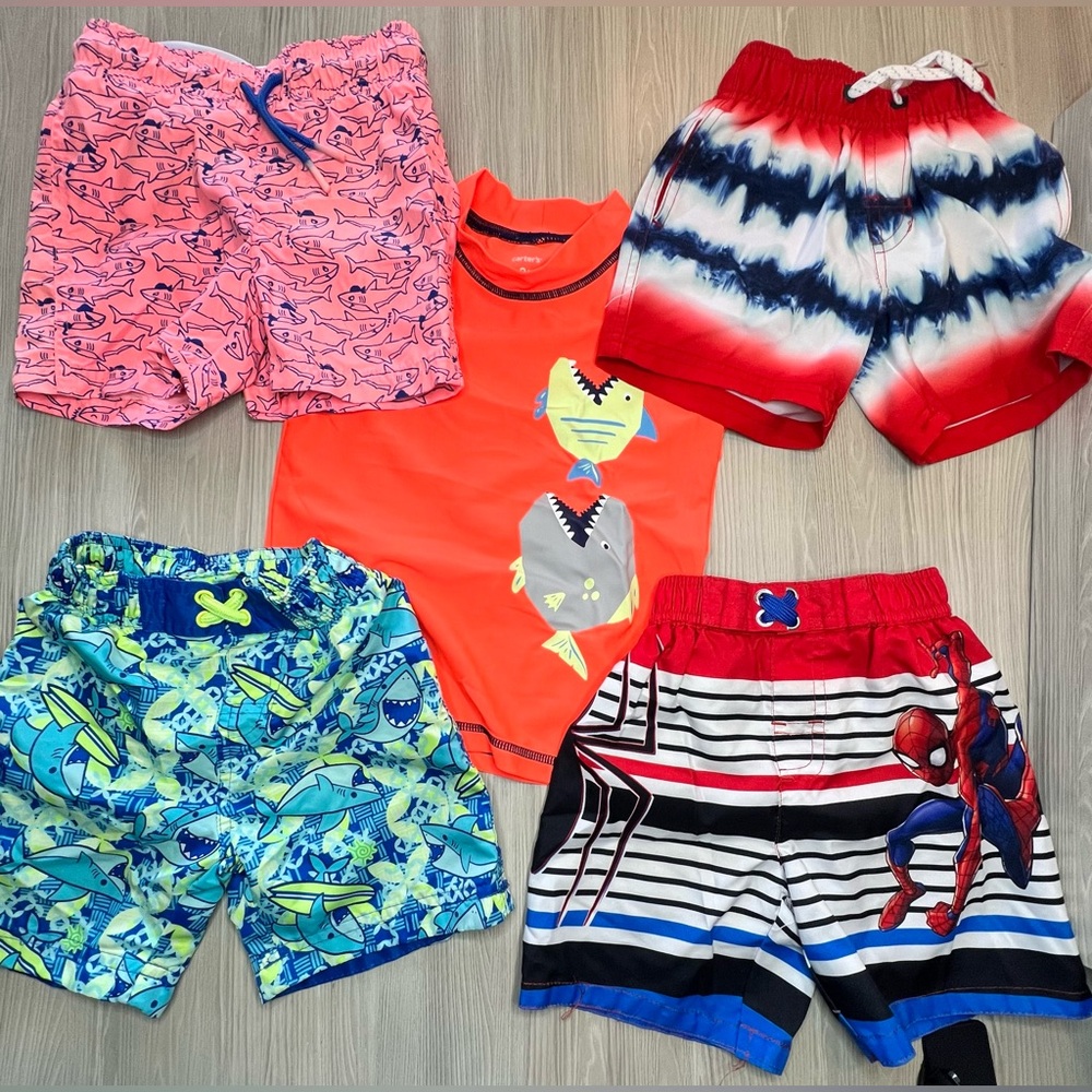 Boys Multicolor Swimwear Lot Spider-Man, Carters, Cat & Jack, UV Skinz Size 2T